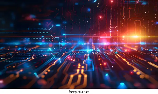 Abstract Technology Background with Neon Circuit Board