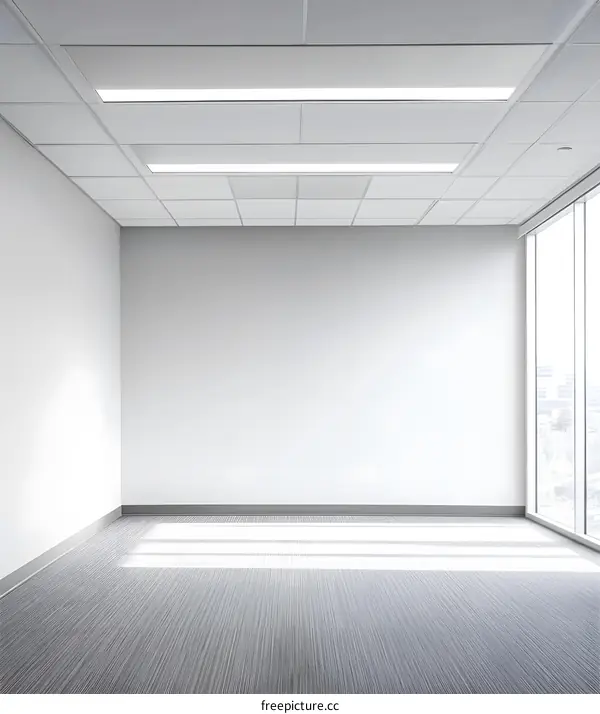 Empty Office Room with White Walls and Windows