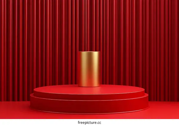 Red Stage with Gold Cylinder Display
