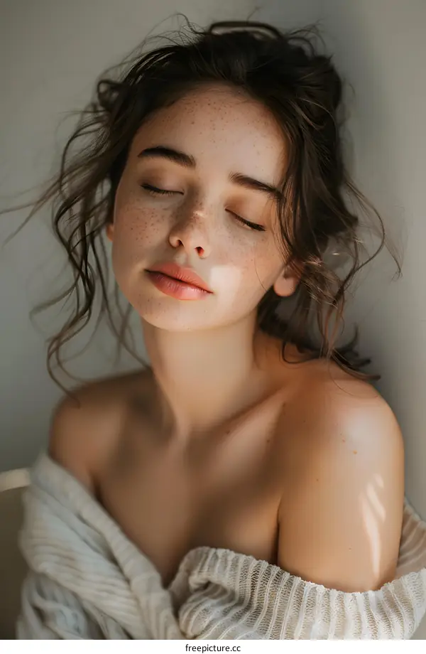portrait of a beautiful young woman with freckles and brown hair