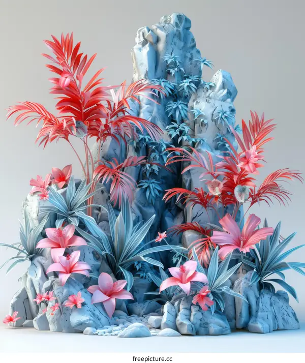 Abstract Tropical Rock Garden Scene
