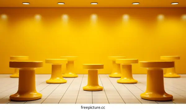 Yellow room with yellow stools