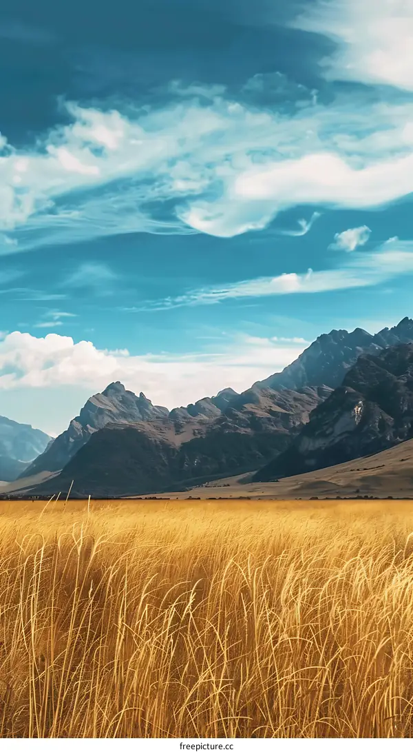 Golden Field Underneath Blue Sky and Mountain