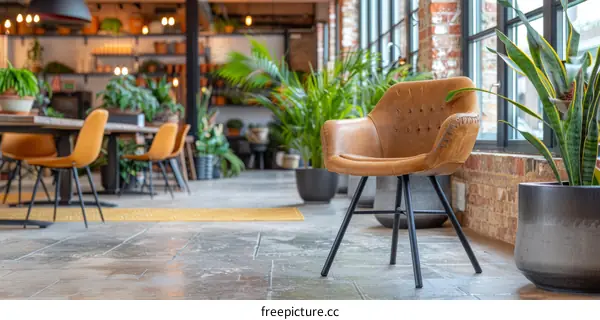 Mid Century Modern Style Retro Vintage Brown Leather Lounge Chair