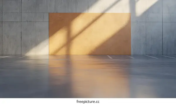 Empty Parking Garage Interior with Sunlight and Panel