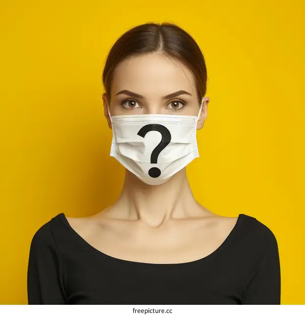 woman wearing a mask with a question mark on it