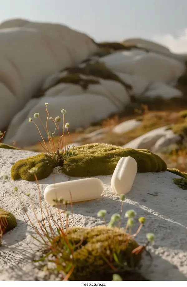 White Pillows on Mossy Rock