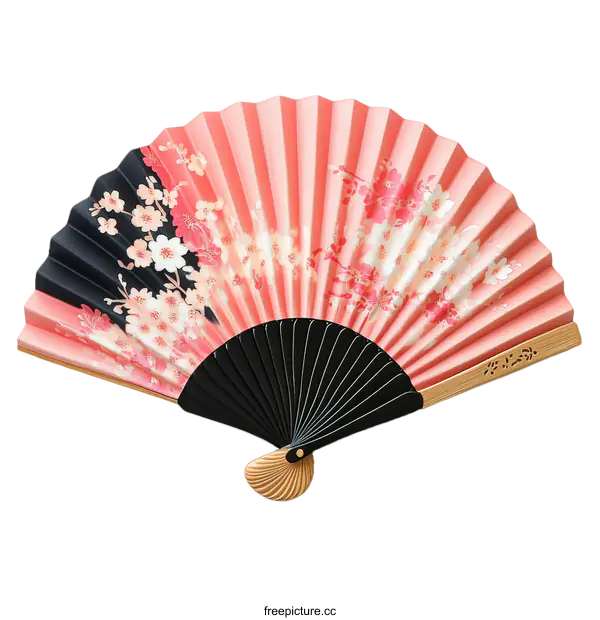 [Transparent Background PNG]Pink Cherry Blossom Japanese Paper Fan