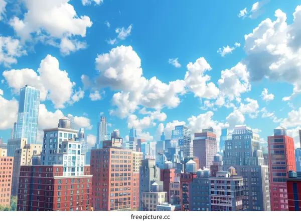 Cityscape with Clouds and Buildings