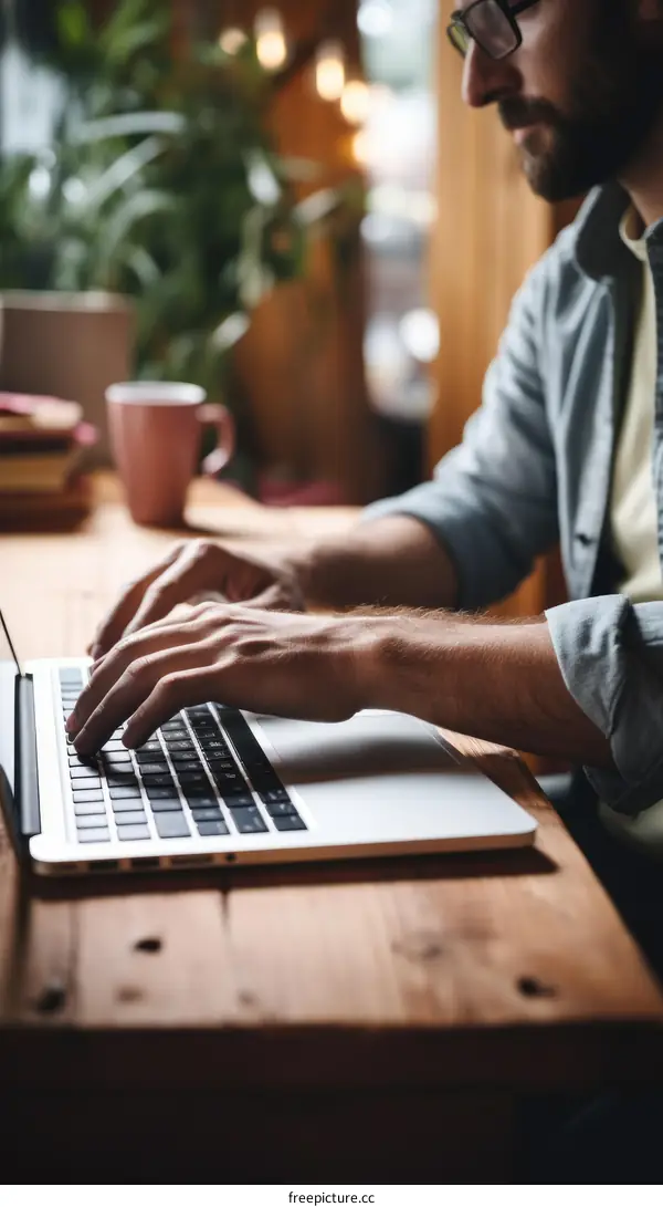 Man working on laptop in home office