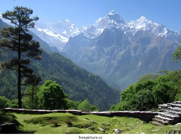 Mountain Range Landscape With Snowcapped Peaks