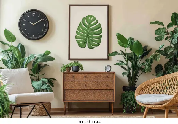 Tropical Leaf Print Interior Living Room Decor