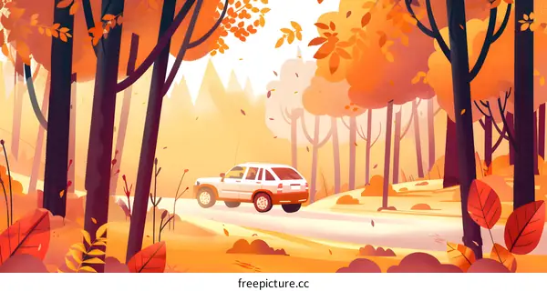 Autumn Forest Drive with SUV