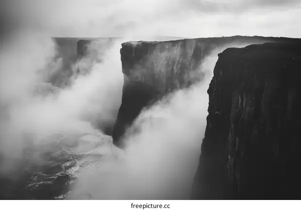 Black and white photo of a cliff