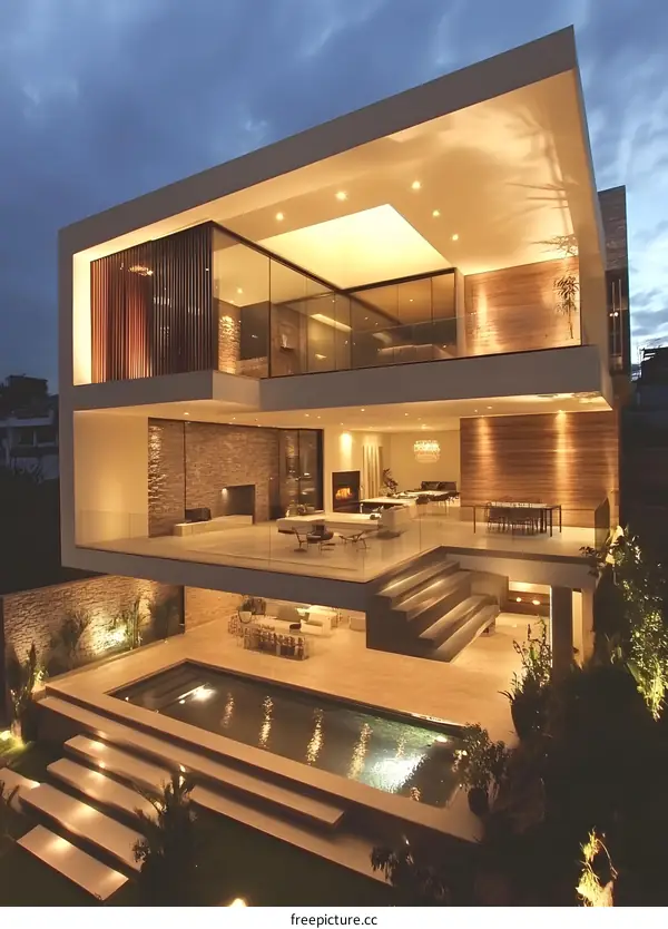 Modern House with Swimming Pool and Outdoor Patio