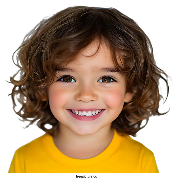 [Transparent Background PNG]Smiling Child Portrait in Yellow T-Shirt