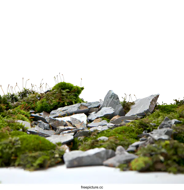 [Transparent Background PNG]Green Moss and Gray Stone Texture Background