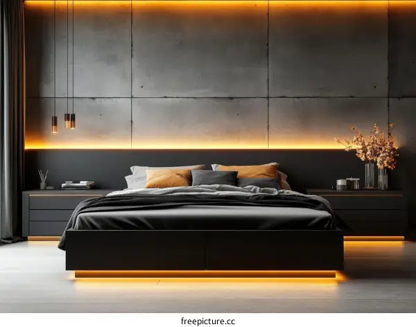 Modern Bedroom Interior Design with Warm Lighting