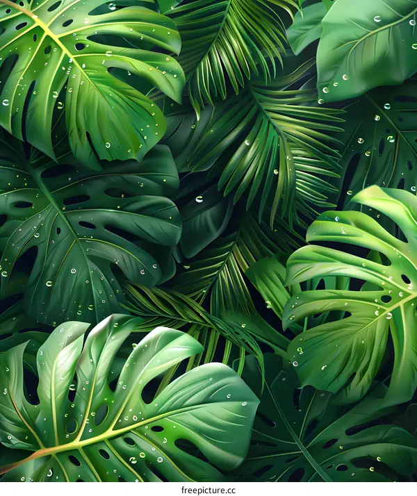 Lush Tropical Rainforest Plant Leaves