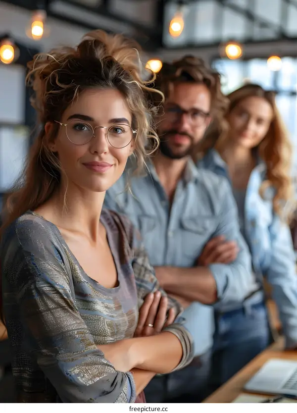 portrait of a young businesswoman with her colleagues in the background