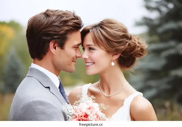 Loving Couple on Their Wedding Day