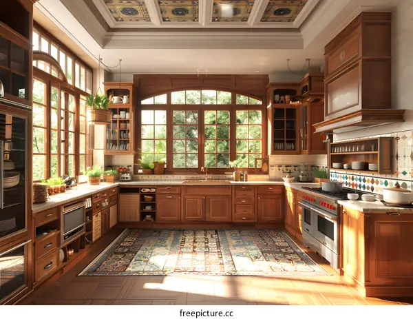 Modern Kitchen with Hardwood Floors and Large Windows