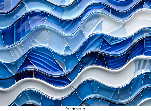 Blue and white wavy glass mosaic wall tiles