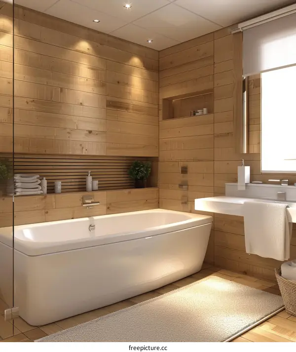 Modern Wooden Bathroom with Bathtub