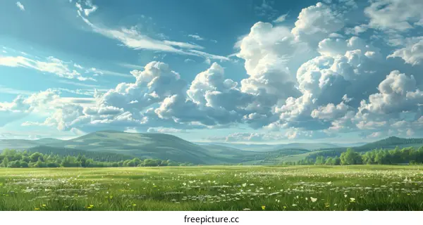 Beautiful Summer Landscape with Fluffy Clouds
