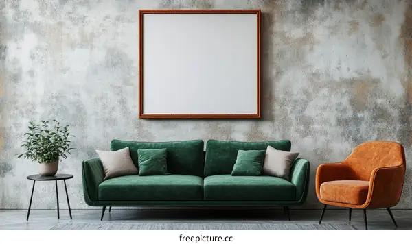 Modern Living Room Interior Mockup with Blank Frame