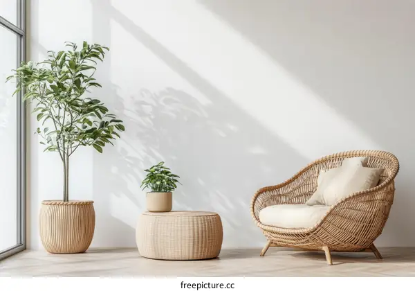 Modern Minimalist Wicker Living Room Scene