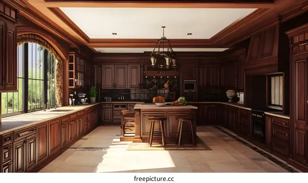 Luxury Kitchen Interior Design With Wooden Cabinets and Island