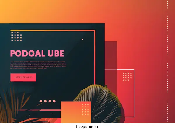 Abstract Background with Tropical Leaf and Geometric Shapes