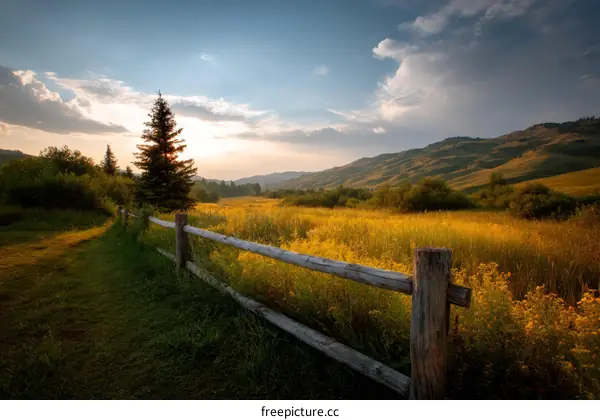 Golden Field Scenic Landscape at Sunset