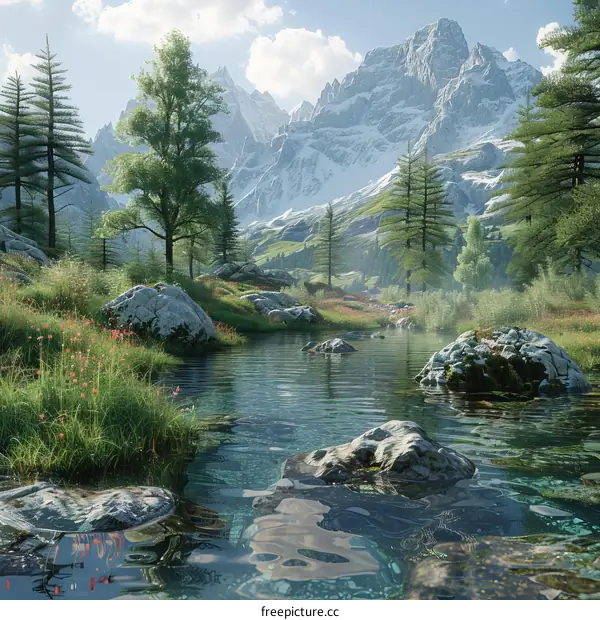 Enchanting Mountain Stream in the Valley