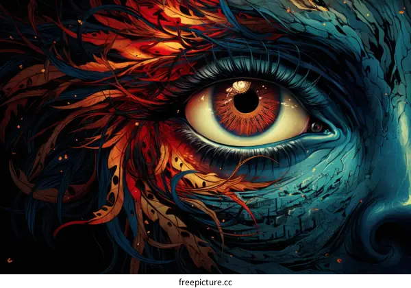 Artistic illustration of an eye with vibrant colors and intricate patterns