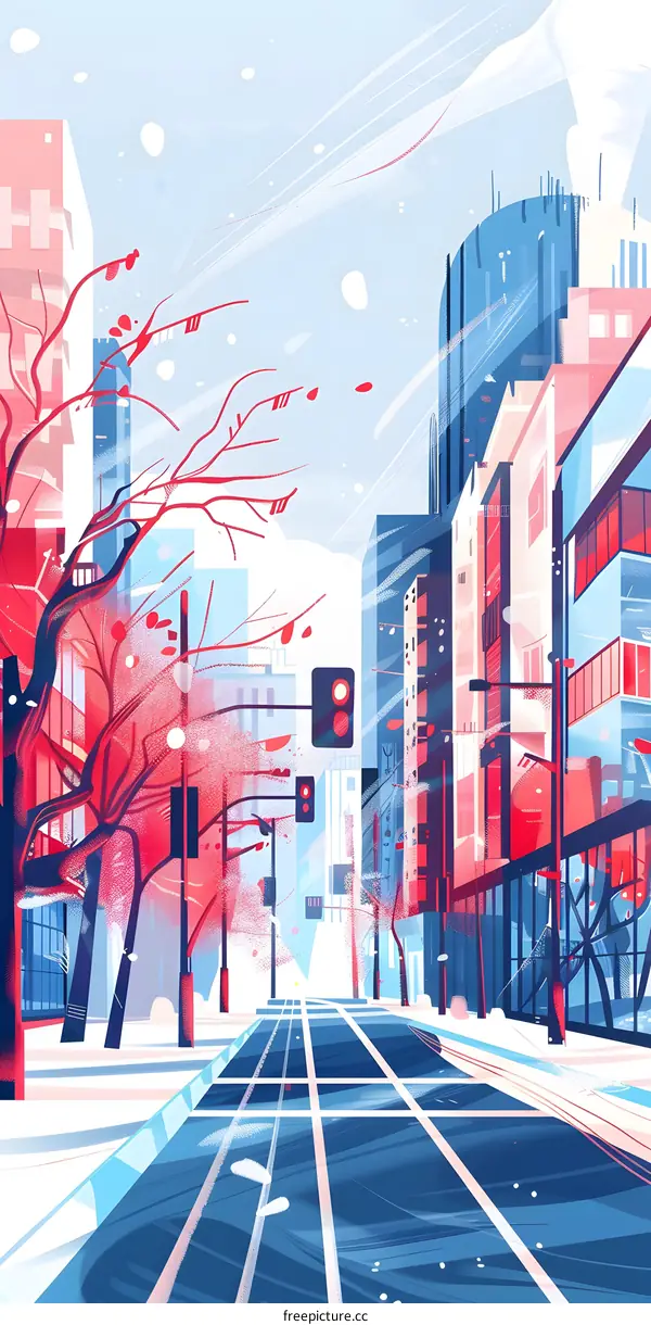 Snowy Winter Cityscape Illustration