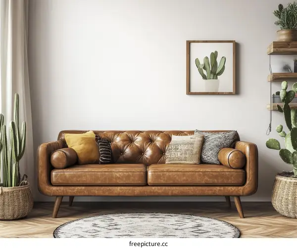 Stylish Modern Living Room with Leather Sofa