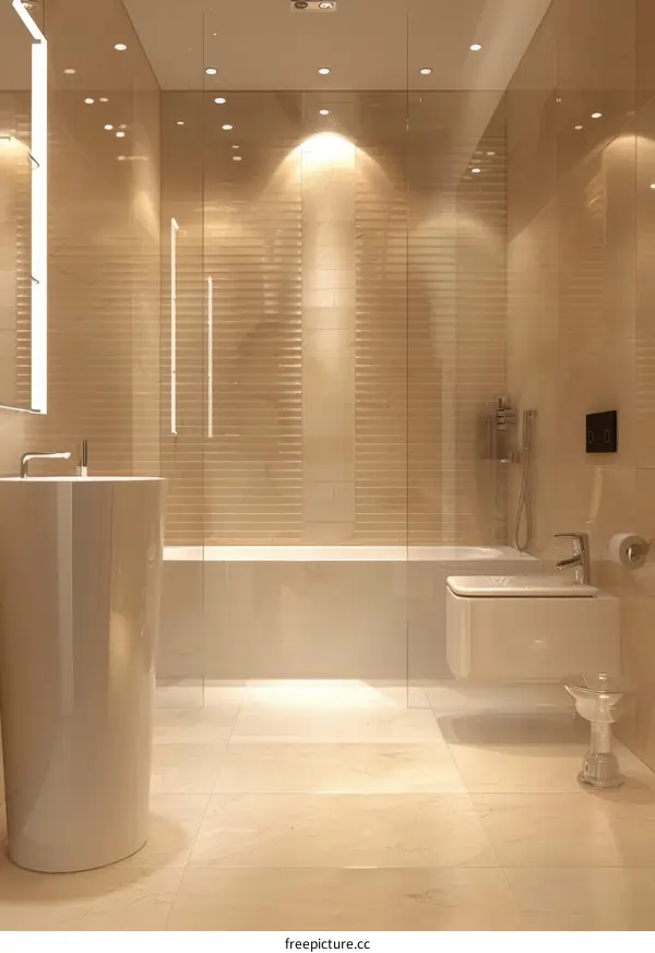 Modern Beige Bathroom with Stylish Tiles and Fixtures