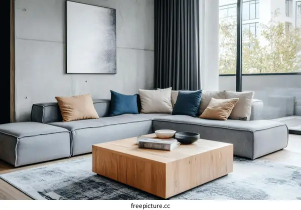 Modern Living Room with Gray Sectional Sofa