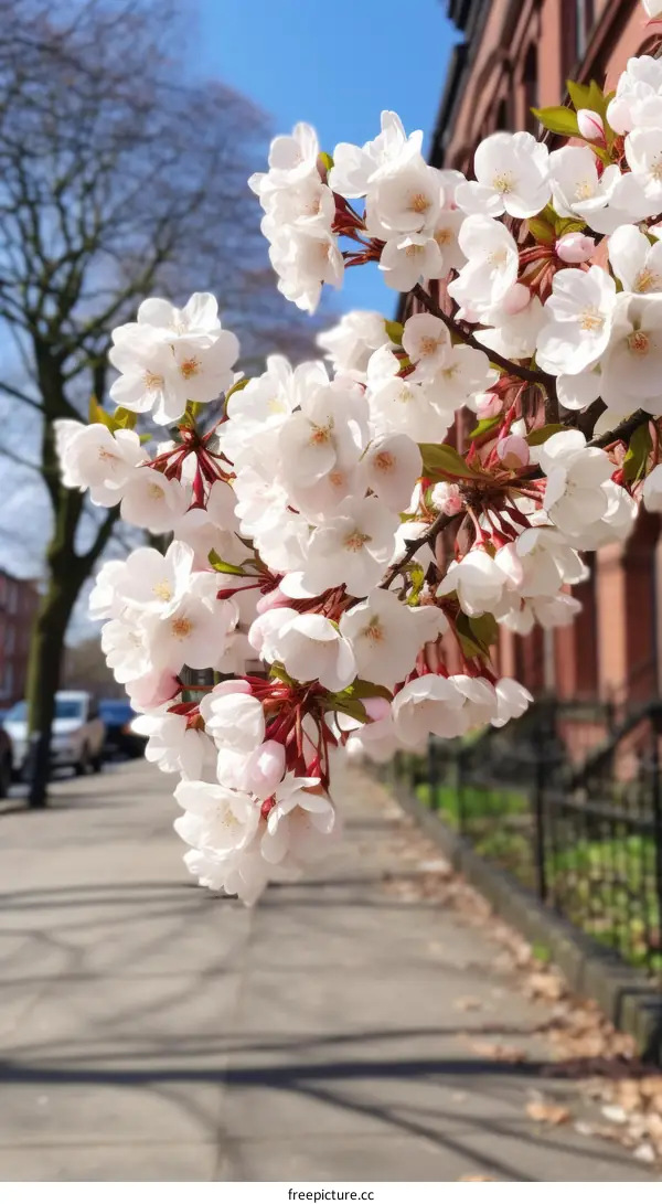 A beautiful cherry blossom tree in full bloom in spring