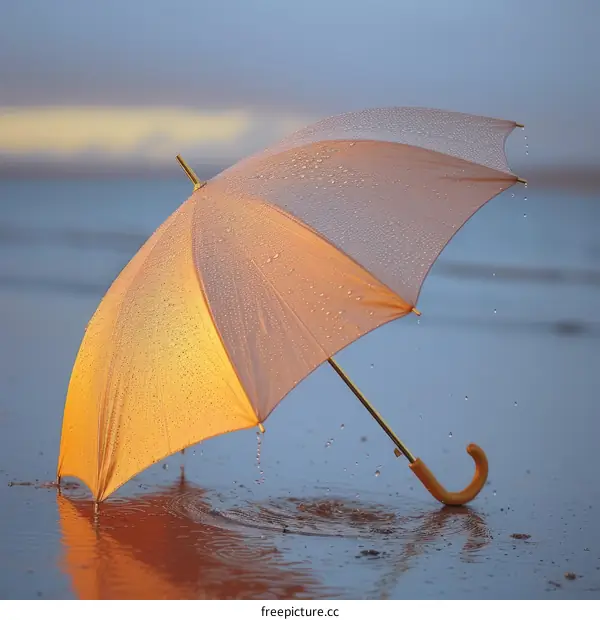 Raindrops falling on a pink umbrella