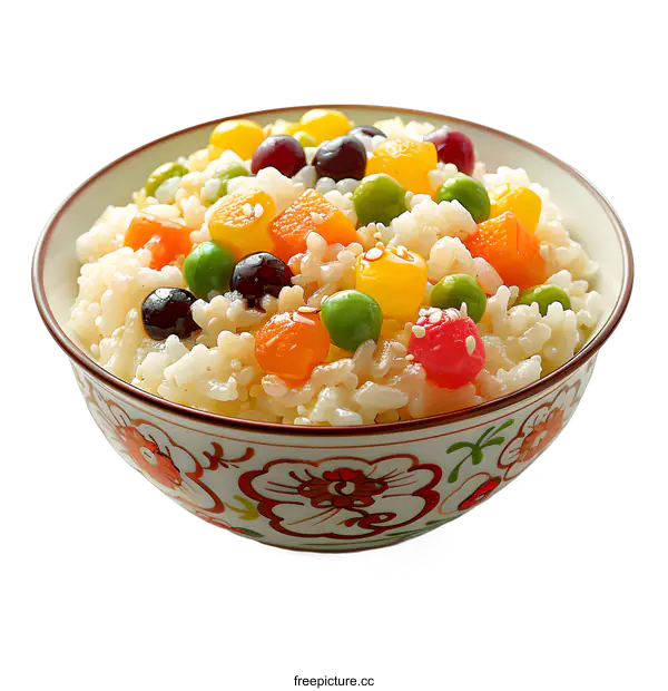 [Transparent Background PNG]Bowl of Rice with Colorful Fruits and Vegetables