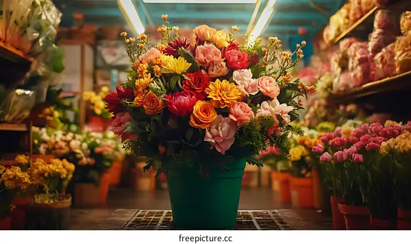 Colorful Flower Arrangement in a Flower Shop
