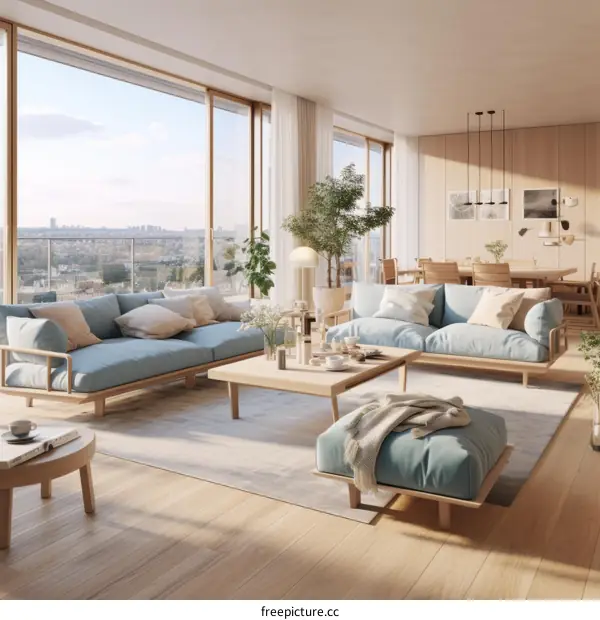 Airy and bright living room with large windows