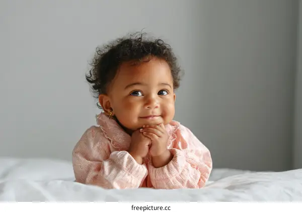 Adorable Baby Girl Posing on Bed