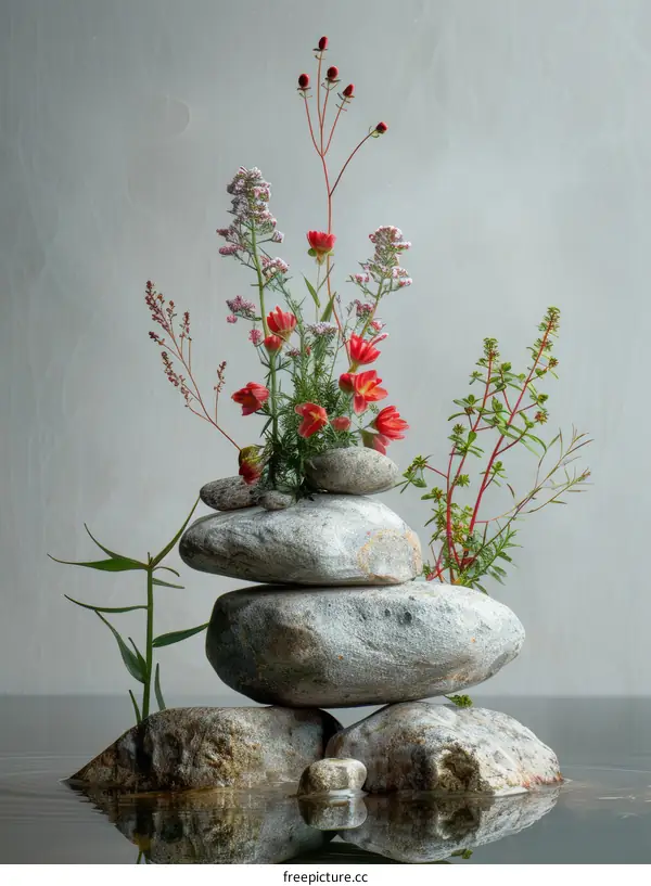 Stones, Flowers, and Water: A Still Life of Zen Minimalism
