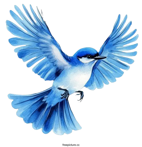 [Transparent Background PNG]Watercolor Illustration of a Blue Bird in Flight