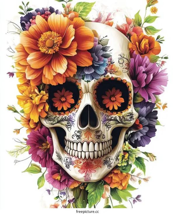 Floral Skull Illustration Art Design