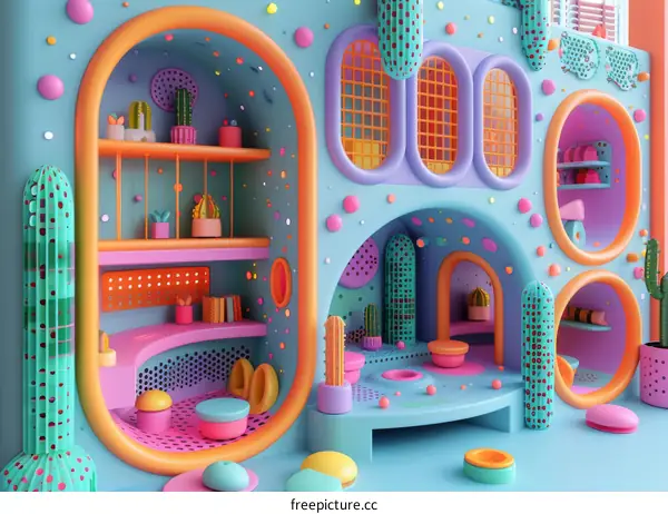 A Surreal and Colorful 3D Interior Space
